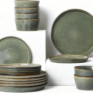 Dinnerware Sets, Microwave Safe Plates and Bowls Sets, Dishes Set for 6, Chip & Scratch Resistant Dinner Set, Hand Glazed Farmhouse Dishware Sets, Green Wheat