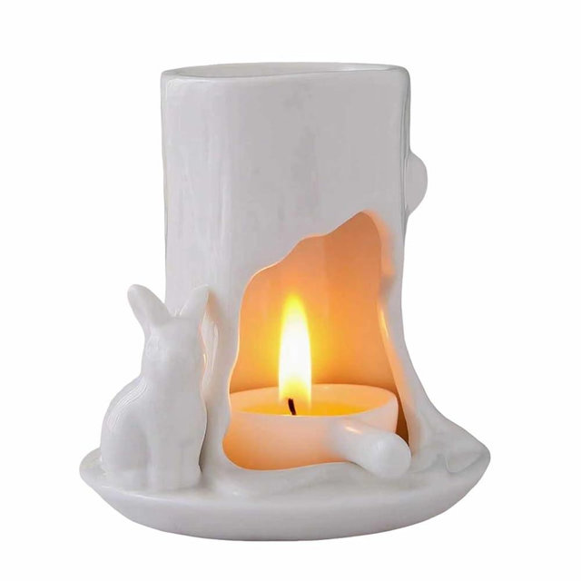 Hikiwin Ceramic Essential Oil Burner Wax Melt Burners,Aromatherapy Aroma Burner,Ceramic Tea Light Candle Holder,Oil Diffuser for Home Bedroom Decor,4.5 Inches,White Rabbit,1 Piece