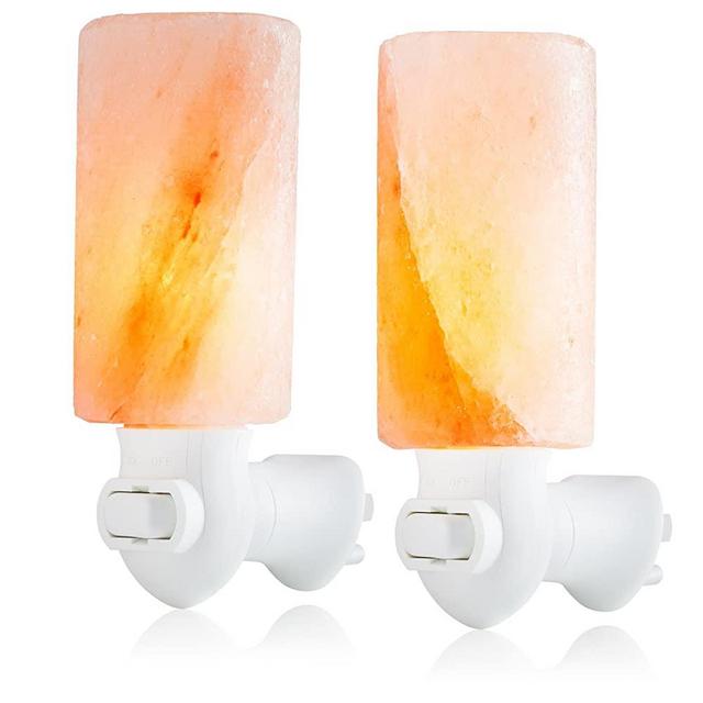 mockins 2 pack Natural Hand Carved Himalayan Salt 5" inch Cylinder shaped Night Light - Includes Light Bulb and On and Off Switch | Great Room Decor