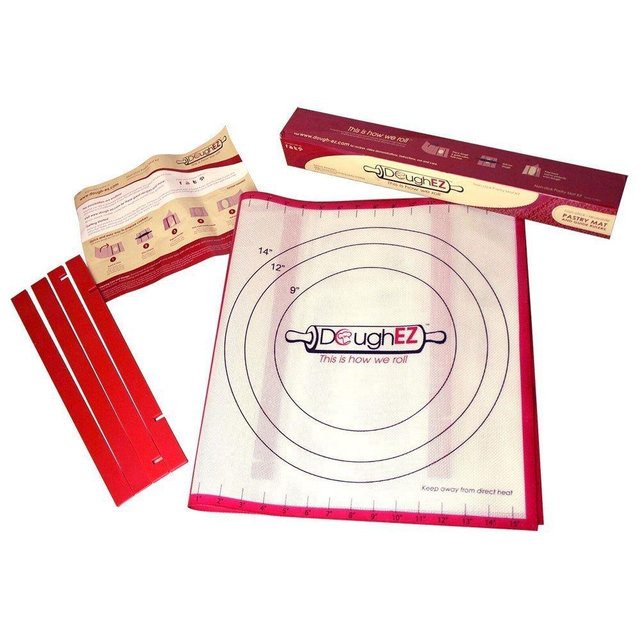 DoughEZ Patented Extra Large 17.5 x 32 Non-Slip Silicone Pastry Dough Rolling Mat and 6 Guide Sticks - BPA Free, Approved materials