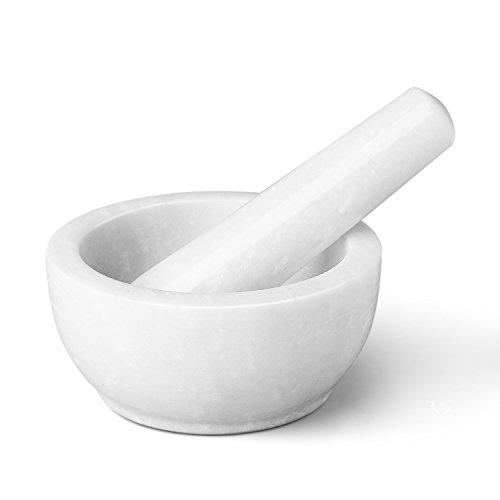 Flexzion Mortar and Pestle Set - 5.5 Inch, Solid Marble Stone Grinder Bowl Holder for Guacamole, Herbs, Spices, Garlic, Kitchen, Cooking, Medicine, Pills, Grain, Seeds, Fruits, Kitchen Tools