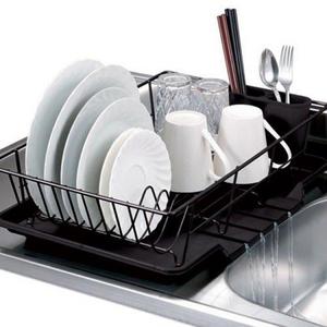 imported - Home Basics 3-Piece Kitchen Sink Dish Drainer Set Silver White Black Red
