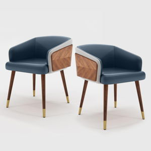 Dinning Mid Century Modern Chairs Set of 2,Faux Leather Upholstered Accent Arm Chairs,Beech Legs with Metal for Living Room,Dining Room,Home Office,Bed Romm,Navy Blue