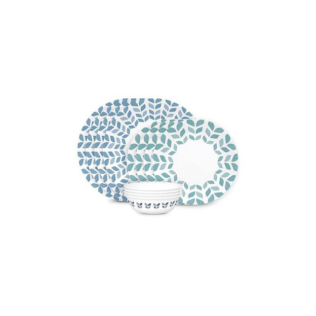 Corelle Vitrelle 12-Piece Glass Dinnerware Set Service for 4, 10.25" Dinner Plates, 8.5" Salad Plates, 18-Oz Soup Cereal Bowls, Northern Pines