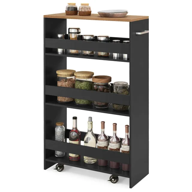 Costway 4-Tier Rolling Storage Cart 8" Slim Kitchen Cart on Wheels with Open Shelves Black
