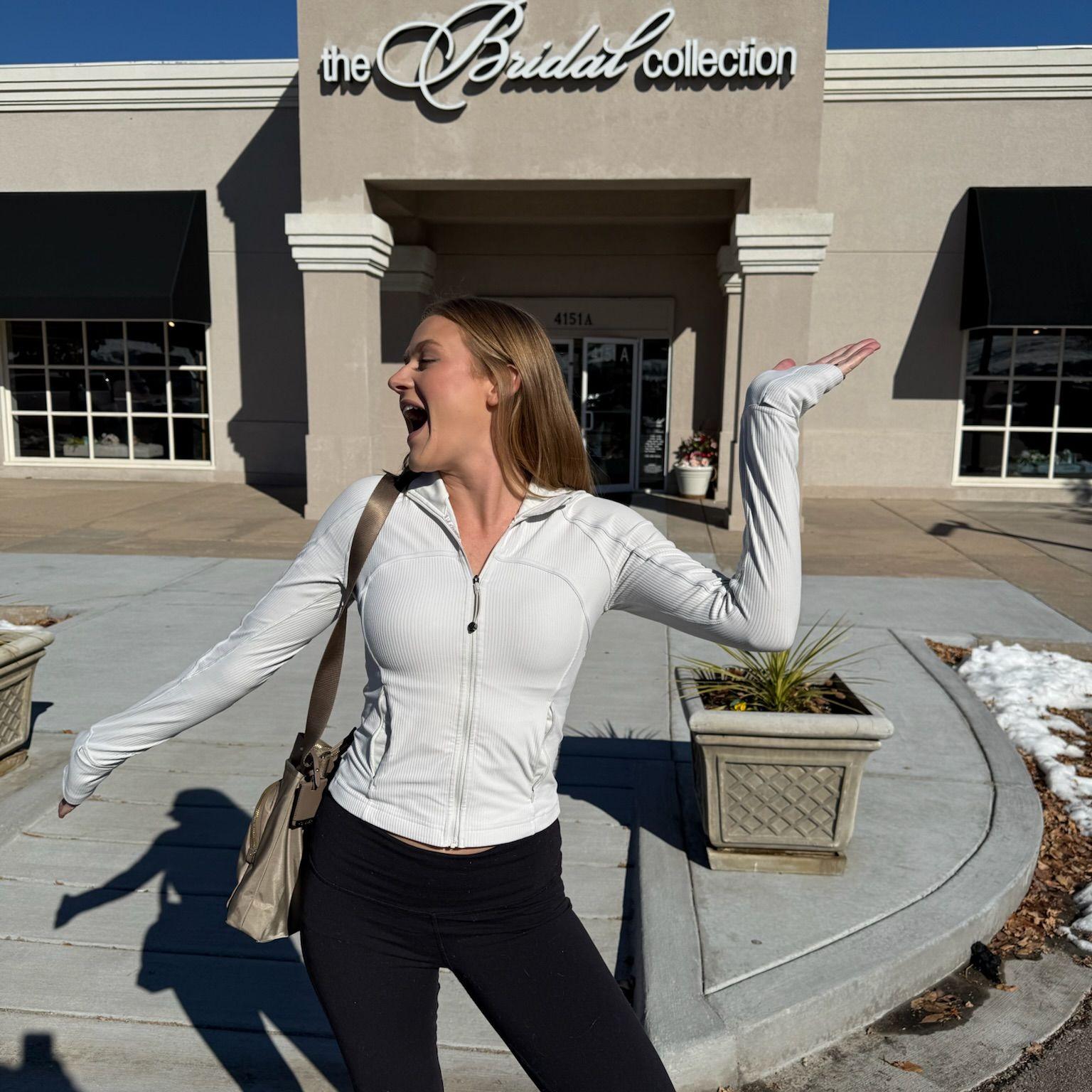 Sophie came to visit in November 2024 and decided we would go try on wedding dresses on a whim! Super nervous!