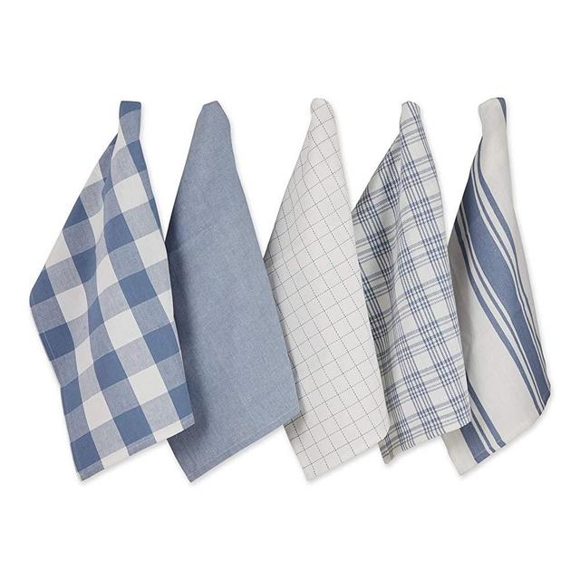 DII Everyday Kitchen Collection Assorted Dishtowel Set, 18x28, Stonewash Blue, 5 Piece