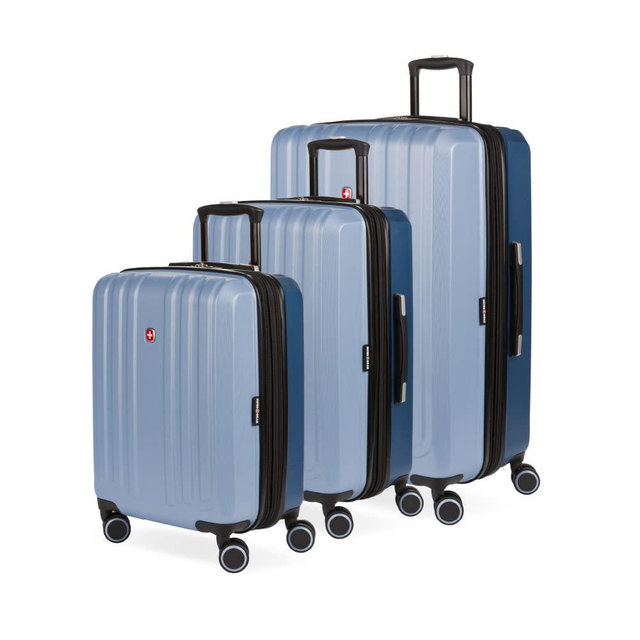 SwissGear 8028 Hardside Expandable Spinner Luggage, Light Blue/Navy, 3-Piece Set (19/24/28)