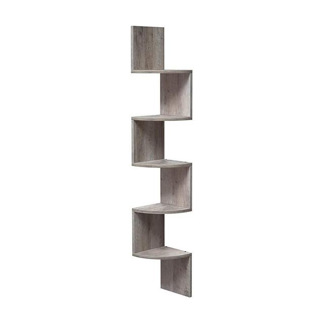 VASAGLE Corner Shelf, 5-Tier Floating Wall Shelf with Zigzag Design, Bookshelf, Greige ULBC072M01