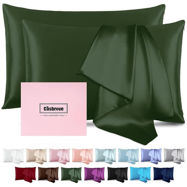 Silk Pillow Cases 2 Pack Mulberry Silk Pillow Cases Soft Breathable Both Sided Natural Silk Pillowcase with Zipper Beauty Sleep Silk Pillow Cases for Gift(Queen,Green)