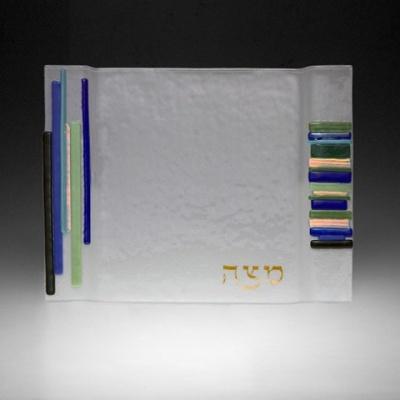 Duo Linear Blue/Green Matzo Plate 121