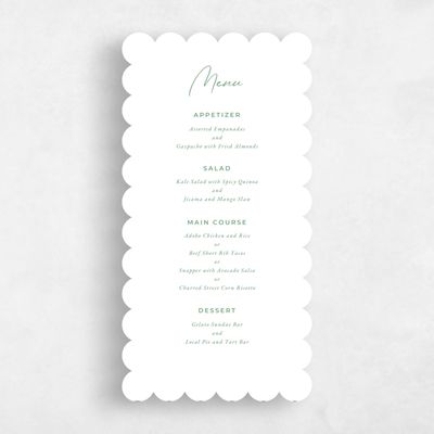 White Scalloped Wedding Menu - Seaview