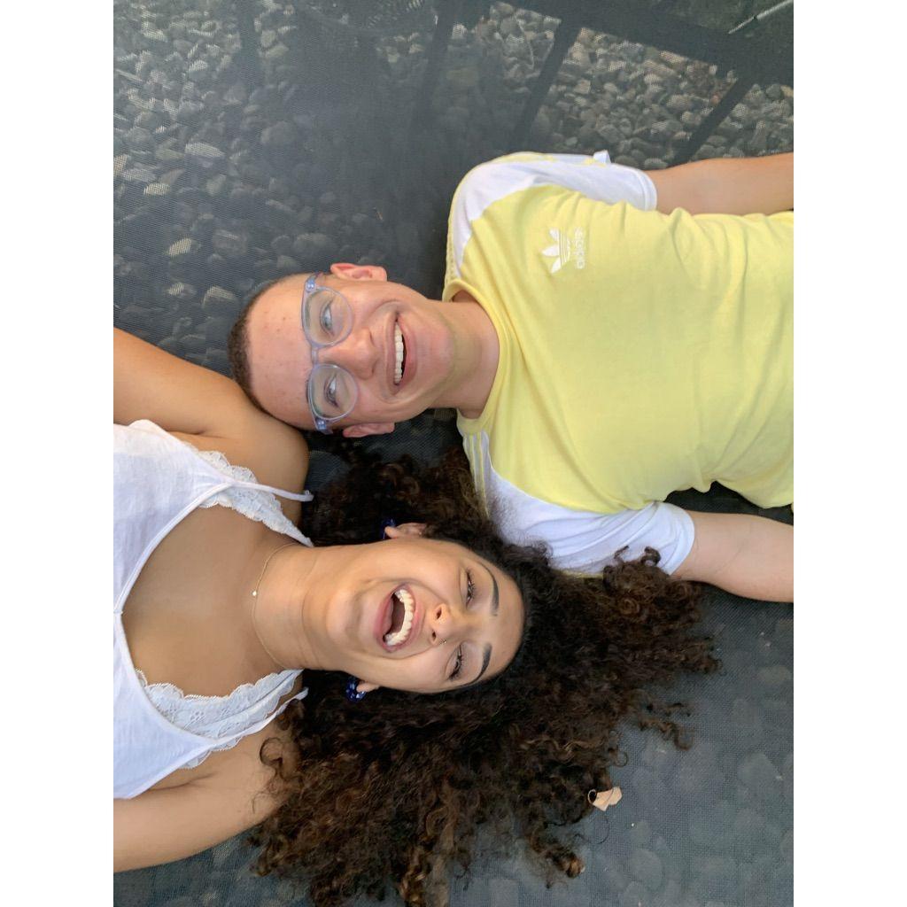 We made Meher take a photoshoot of us on our, now broken, trampoline in NJ.