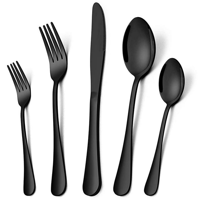 Homikit 20-Piece Black Silverware Flatware Set for 4, Stainless Steel Eating Utensils Cutlery Includes Knives/Spoons/Forks, Tableware for Home Restaurant Party, Dishwasher Safe, Mirror Polished