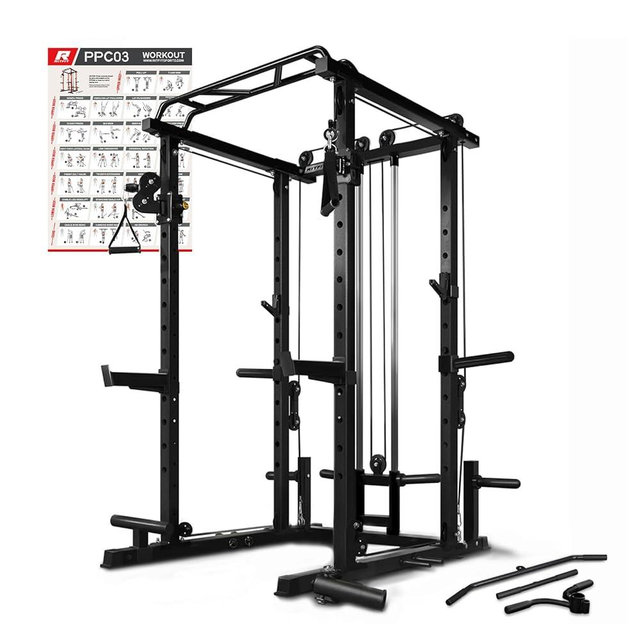 RitFit Multi-Function Squat Rack Power Cage PPC03 with Cable Crossover System, 1000LBS Capacity Power Rack and Packages with Optional Weight Bench, Barbell Weight Set, for Garage Workout & Home Gym