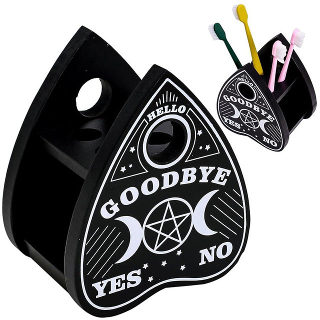 BULICADO Ouija Planchette Toothbrush Holder - Halloween Bathroom Decor - Goth Accessories for Home Decor - Gothic Black Ouija Organizer for Kids and Adults - Witchy Gifts for Women