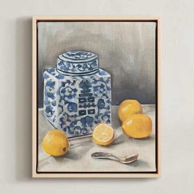 Minted, Laura Udall Miller, Lemon Chinoiserie, Framed Canvas, 11x14, Natural Wood Frame