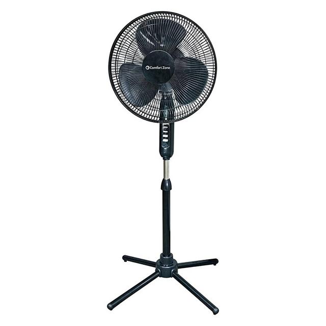 Comfort Zone CZST161BTEBK 3-Speed Adjustable-Height 16-inch Oscillating Pedestal Fan with Quad-Pod Folding Base