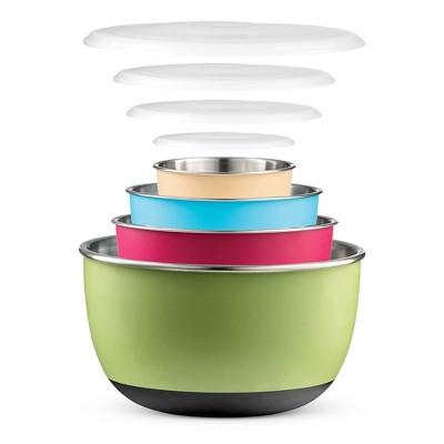 OSTO Stainless Steel Mixing Bowl with Lids for Prepping, Serving, Cooking, & Baking; Freezer & Dishwasher Safe Space Saving Set 8-Piece