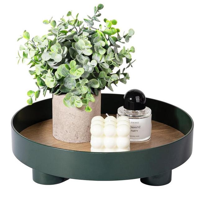 Decorative Tray Coffee Table Tray Round Trays for Home Decor Serving Tray Centerpiece Decor for Living Room, Dining Table, 12 Inch, Green