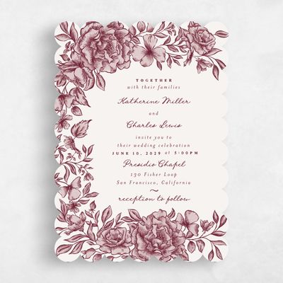 Red Scalloped Wedding Invitation - Sogno Portrait
