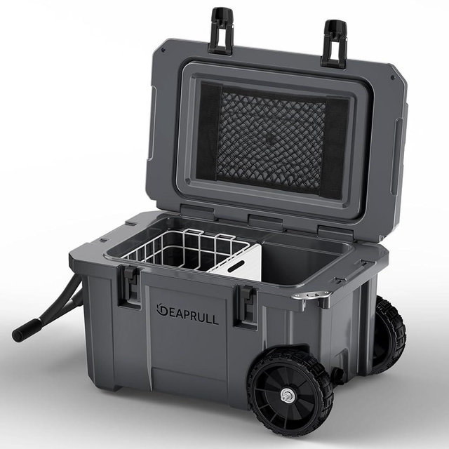 55 Quart Cooler with Wheels, Ice Chests Portable Camping Cooler Holds Ice up to 6 Days, Leak-Proof Outdoor Insulated Cooler with Handle, Cup Holders, Hard Cooler for Camping, Beach, Boat