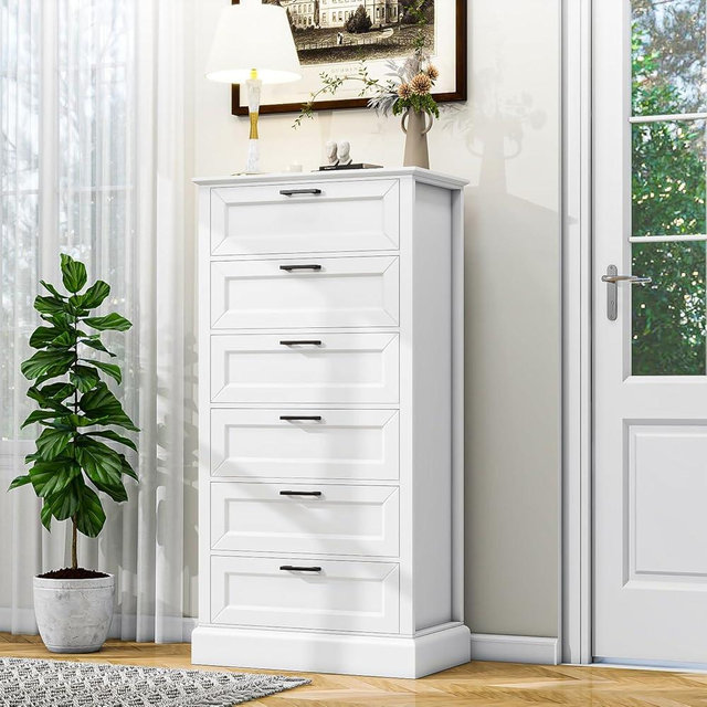 biukpci Tall White 6 Drawer Dresser, Wood Vertical Chest of Drawers for Bedroom, 55" H Modern Lingerie Dressers for Closet, Living Room, Hallway and Home Office