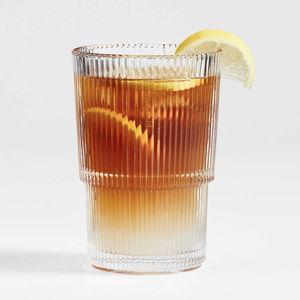 Atwell 16-oz. Taupe Stackable Ribbed Highball Glass | Crate & Barrel