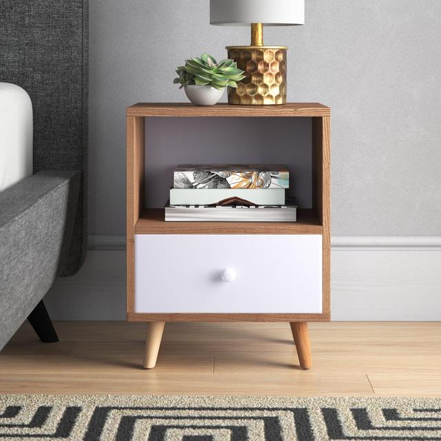 Arcola 1 - Drawer Nightstand in White, Wood Brown