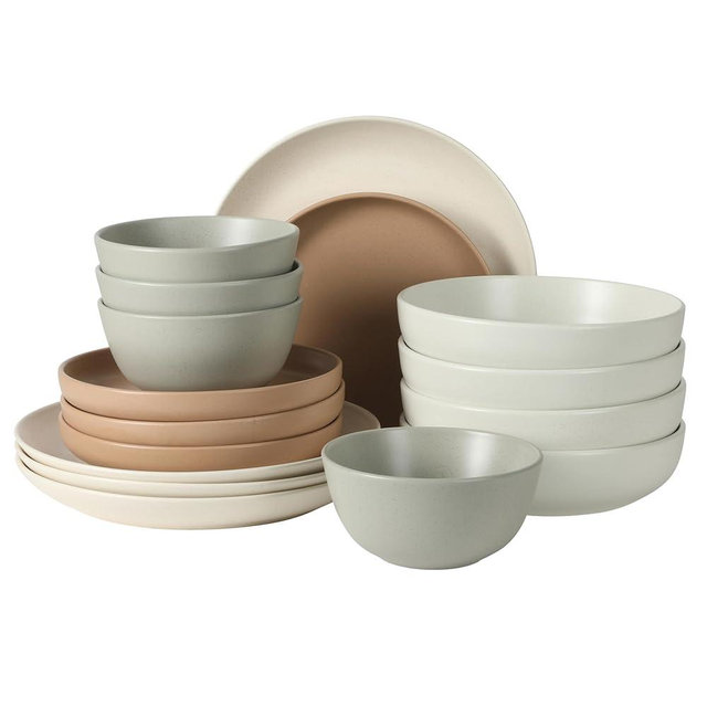 Gibson Elite Leeds Court Plates and Bowls Sets, 16-Piece Stoneware Dinnerware Sets, Assorted Colors, Round Speckle Reactive Glaze Dish Set