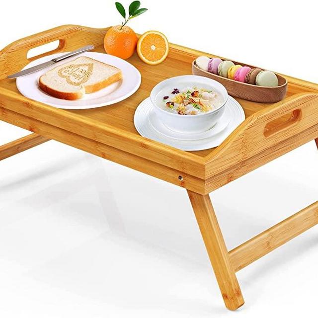 Bamboo Bed Tray Table for Eating Foldable Breakfast Tray for Bed, Trays for Eating Dinner Serving Tray with Folding Legs for Bedroom, Hospital, Home by FURNINXS