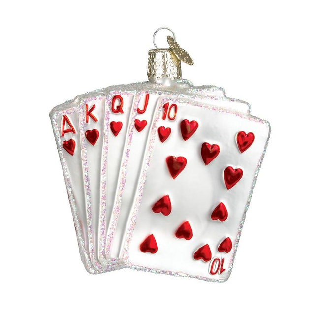 Old World Christmas Vegas Royal Flush Glass Blown Ornament for Christmas Tree, Handcrafted Holiday Decoration, Gamble Collection