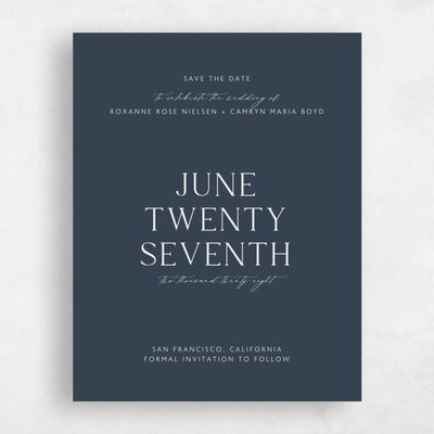 Grayed Navy, Blue Wedding Save the Date - Altair Portrait