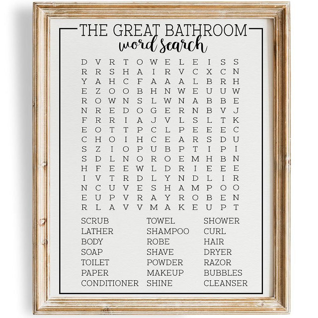 DREAM BIG PRINTABLES Bathroom Word Search Art Print - Unframed - 11x14 | Unique and Fun Wall Decor for Bathrooms | Bathroom Decor for Adding a Touch of Whimsy and Entertainment to Your Home