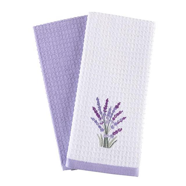 Hiera Home Kitchen Towels - Ultra Soft Cotton and Super Absorbent Dish Towels for Kitchen, Large Kitchen Towel 24x16 Inches, Natural Cotton Dish Towels Lavender Pack of 2