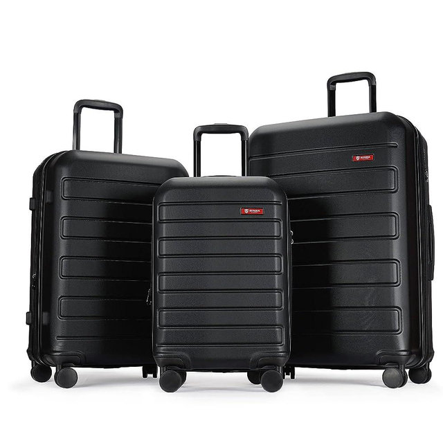 GinzaTravel Hardside Spinner, Carry-On, Wear-resistant, scratch-resistant Suitcase 20''24''28''set Luggage with Wheels (3-piece Set, Black color)