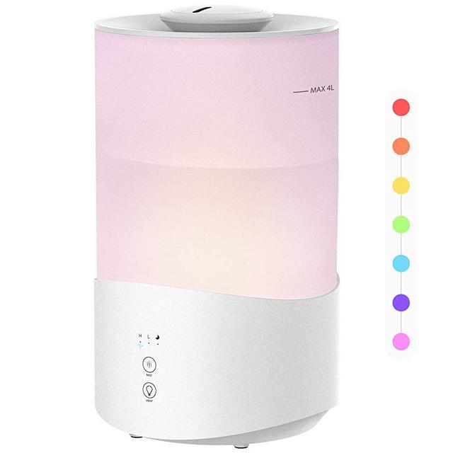 Cool Mist Humidifier, 4L Top Fill Humidifier with 7-color Night Lights for Bedroom Office, 2-in-1 Essential Oil Diffuser for Baby Kids Nursery, Humidifier with Adjustable Mist Mode, Auto Shut Off