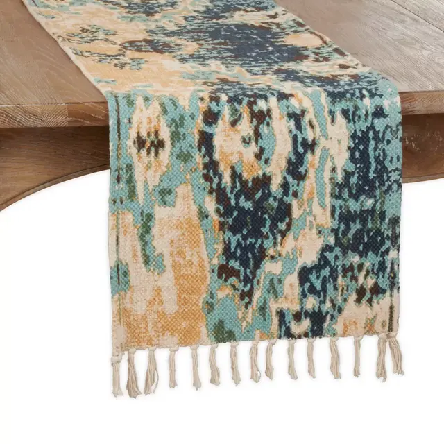 Saro Lifestyle 72-Inch Distressed Rug Table Runner in Aqua