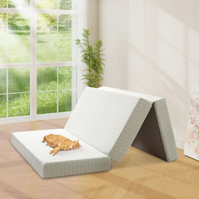 6 Inch Tri-Fold Memory Foam Mattress with Washable Cover, Storage Bag, Full Foldable Floor Guest Bed for Murphy Bed/Dorm/Camping, White