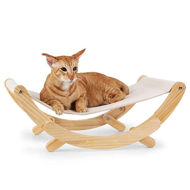 FUKUMARU Cat Hammock - New Moon Cat Swing Chair, Kitty Hammock Bed, Cat Furniture Gift for Your Small to Medium Size Cat or Toy Dog (Upgrade - Beige)