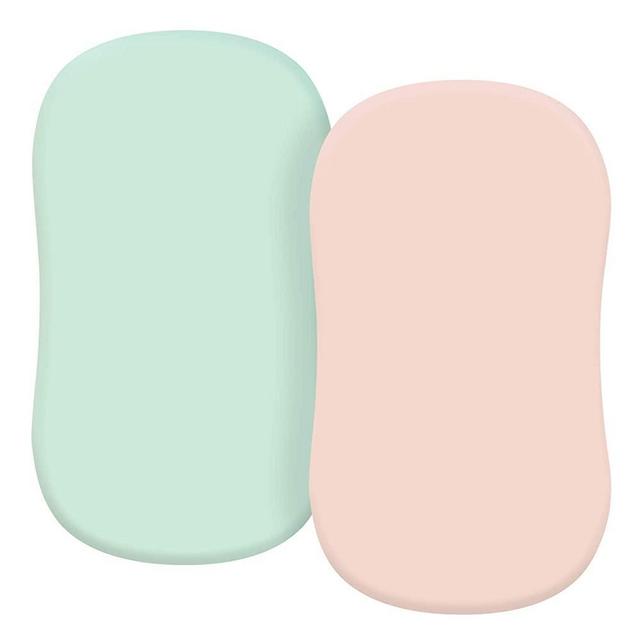 TILLYOU Jersey Knit Soft Bassinet Sheets Fitted for Baby Boy Girl, Stretch to Fit Cover Brands’ Basinette Bedside Co-Sleeper Lounger Cradle Oval Rectangle Hourglass Mattress, 2-Pack Green and Pink