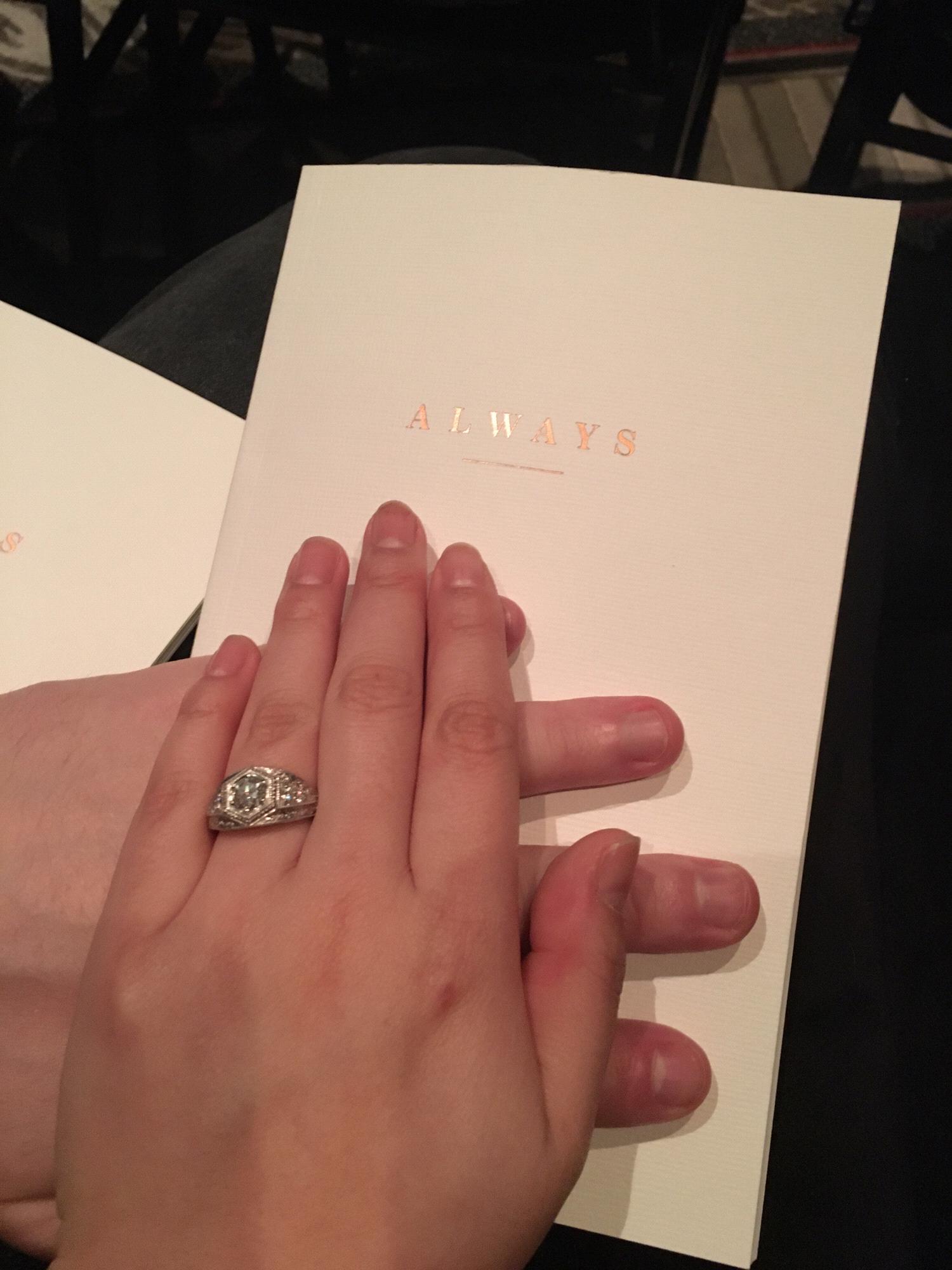 The Ring! Josh designed it himself. The stone was originally from Mollie's grandmother's engagement ring.