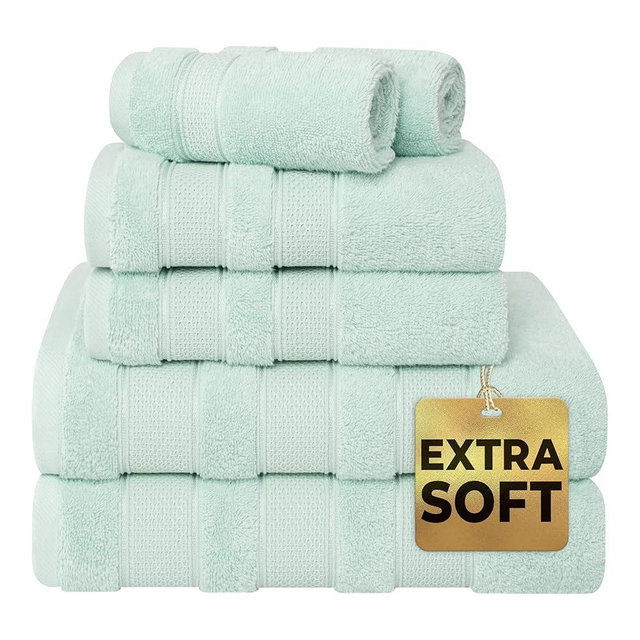 American Soft Linen Salem Bath Towel Set, 100% Cotton 6 Piece Towels for Bathroom, 2 Bath Towels 2 Hand Towels 2 Washcloths, Mint