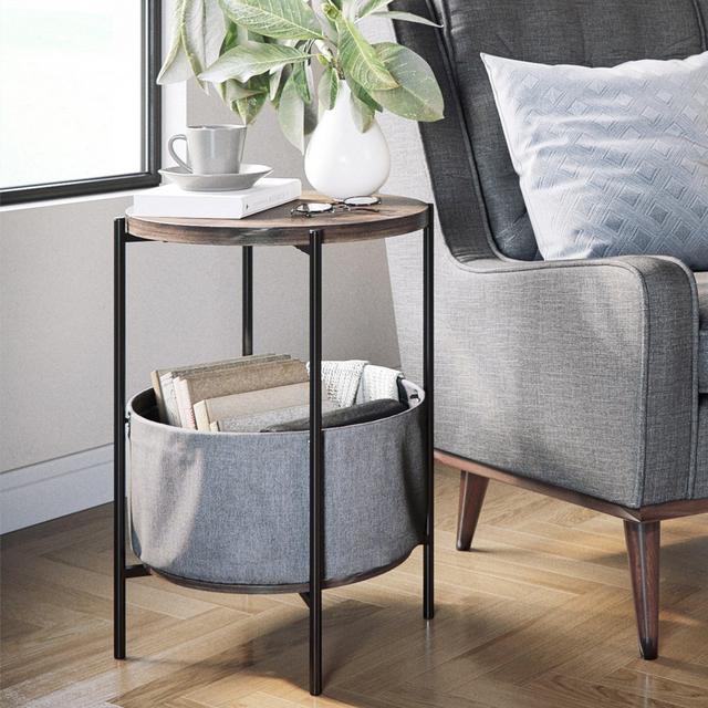 Nathan James 32201 Oraa Round Wood Side Table with Storage, Nutmeg