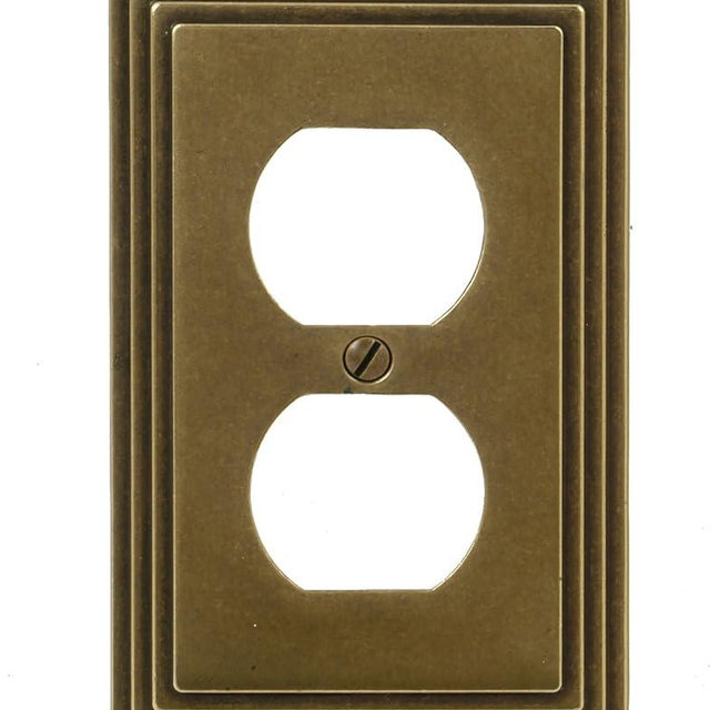 Amerelle Steps Single Duplex Cast Metal Wallplate in Rustic Brass Cast