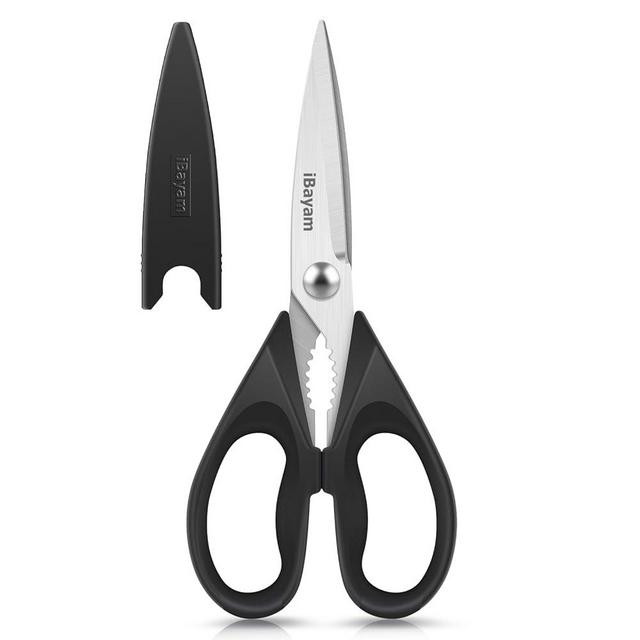 iBayam 1-Pack Kitchen Scissors All Purpose Kitchen Shears 8.5" Cooking Scissors with Sheath, Black Kitchen Accessories, Household Appliances Home Essentials, Kitchen Gadgets Utensils, House Décor