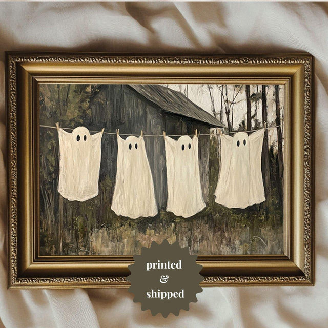Ghost Laundry Vintage Style Painting Print Laundry Room Halloween Decor | Muted Farmhouse Halloween Decor | PRINTED AND SHIPPED | No. B103