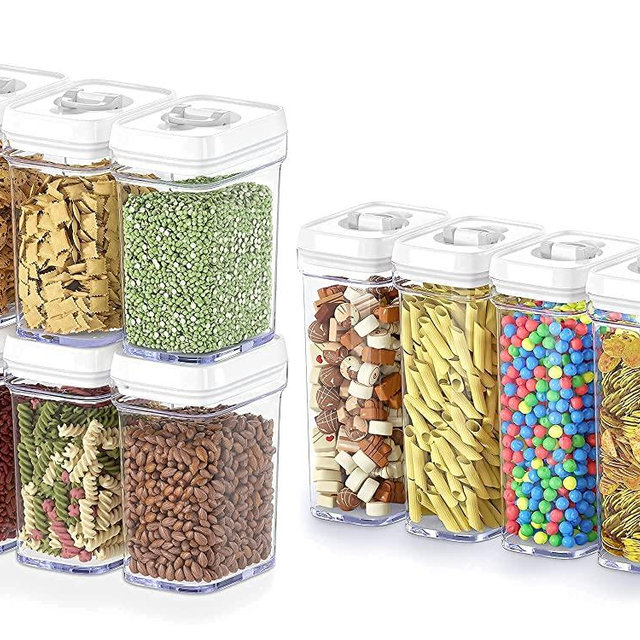 DWËLLZA KITCHEN Airtight Food Storage Containers Set - 10 PC Set - For Kitchen Pantry Organization and Storage - BPA-Free - Clear Plastic Dry Food Canisters with Improved Lids, Keeps Food Fresh.