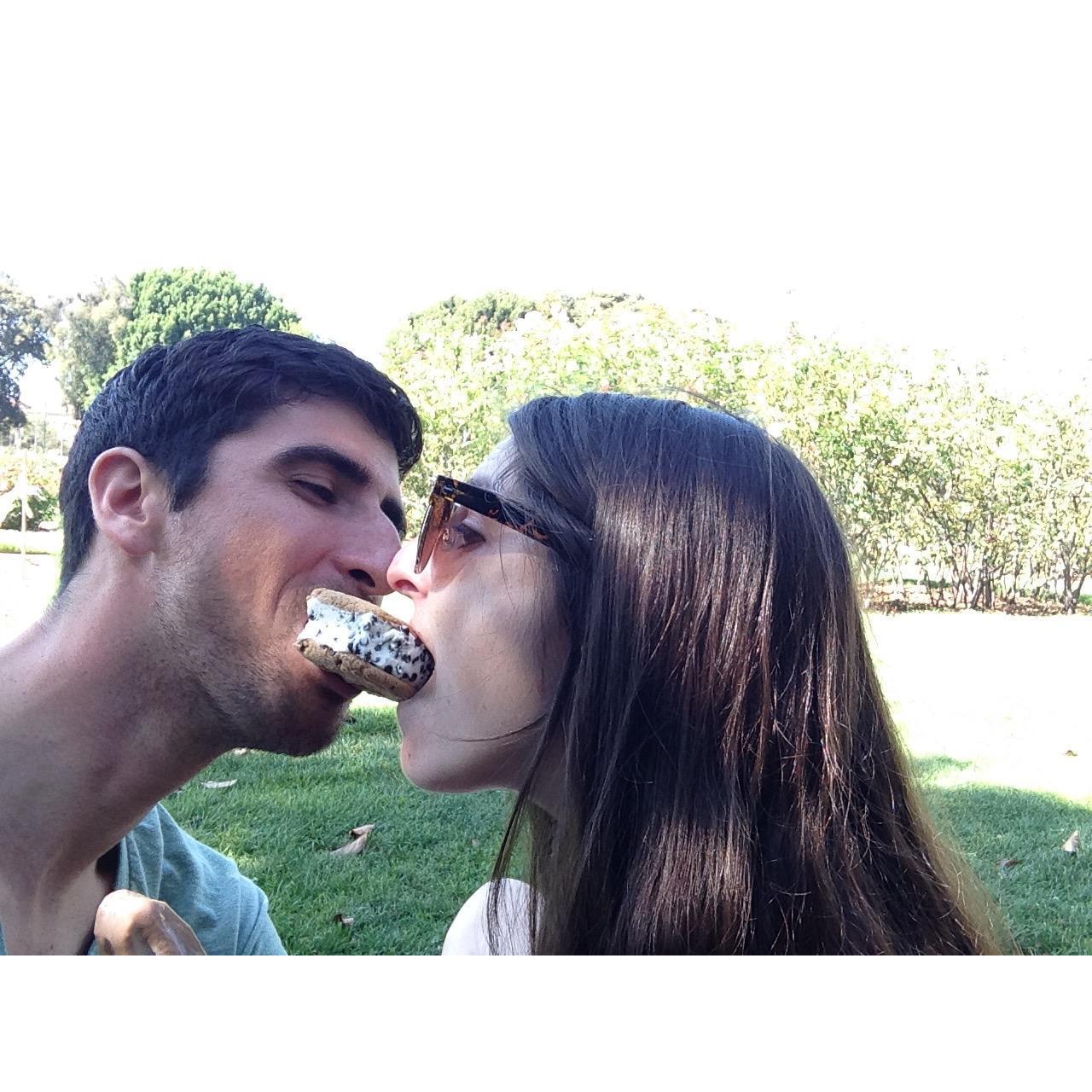 This is an ice cream sandwich, one of Jamie's favorite treats. This was year 3 of the relationship so she was still willing to share.