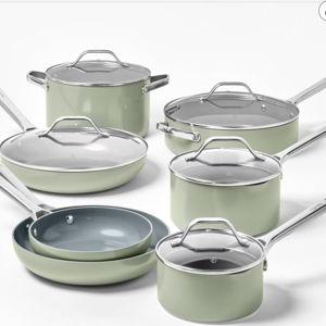 12pc Nonstick Ceramic Coated Aluminum Cookware Set Sage Green - Figmint™